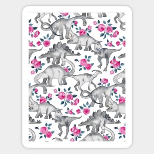 Dinosaurs and Roses – white Sticker